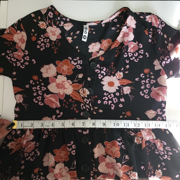 Aus 10 K-D Floral Red Black Long Sleeve V Neck Dress - Picture 2 of 16